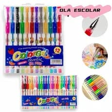 Kit com 6/8/10/12/24/36 Canetas Gel Cheirinho de Frutas Coloridas Perfumadas Glitter Neon Tons Pastel