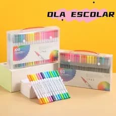 Kit 60/80/100/120 Canetas 2 em 1 Brush Lettering e Ponta Fina Dual Pen Canetinha Colorir Desenho