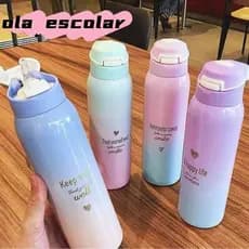 Garrafa Térmica Com Canudo Aço Inoxidável Sistema Da Tampa De Trava 500 ML