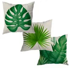 Kit de 3 Capas de Almofadas 45x45 cm Decorativa de Veludo Folhagens para Sofá e Cama