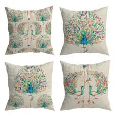 Kit de 4 Capas de Almofadas 45x45 cm Decorativa de Veludo Pavão Floral para Sofá e Cama