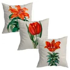 Kit de 3 Capas de Almofadas 45x45 cm Decorativa de Veludo Floral Laranja para Sofá e Cama