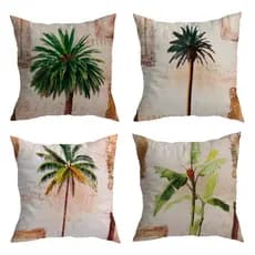 Kit de 4 Capas de Almofadas 45x45 cm Decorativa de Veludo Árvores Vintage para Sofá e Cama