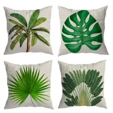 Kit de 4 Capas de Almofadas 45x45 cm Decorativa de Veludo Folhagens para Sofá e Cama