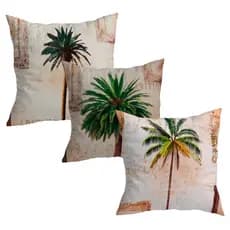 Kit de 3 Capas de Almofadas 45x45 cm Decorativa de Veludo Árvores Vintage para Sofá e Cama