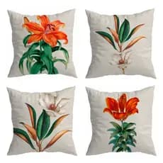Kit de 4 Capas de Almofadas 45x45 cm Decorativa de Veludo Floral Laranja para Sofá e Cama