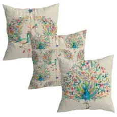 Kit de 3 Capas de Almofadas 45x45 cm Decorativa de Veludo Pavão Floral para Sofá e Cama