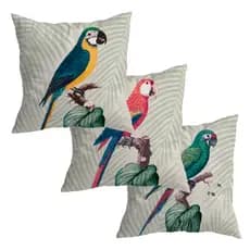 Kit de 3 Capas de Almofadas 45x45 cm Decorativa de Veludo Araras para Sofá e Cama