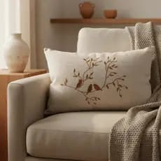 Almofada Baguete Bordada Pássaros 35x49cm Bordada Linho Com Enchimento Casa Decoração Cama Posta