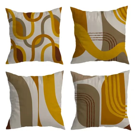 Kit de 4 Capas de Almofadas 45x45 cm Decorativa de Veludo Mostarda Organic para Sofá e Cama