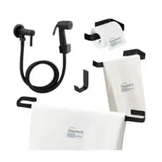 Kit Banheiro Preto 4 Peças Alumínio + Ducha Higiênica ABS Completa