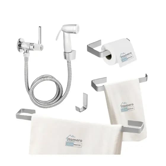 Kit Banheiro Cromado 4 Peças Alumínio + Ducha Higiênica ABS Completa