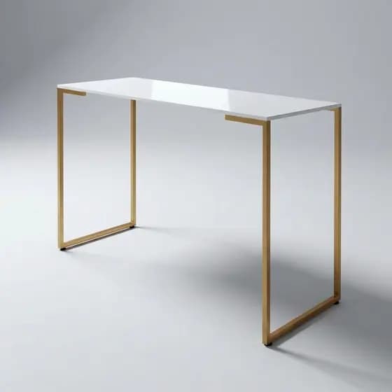 Mesa de Escritório Escrivaninha 120cm Base Metálica Dourada MDF Compacta Sofisticada Moderno Trabalho
