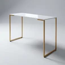 Mesa de Escritório Escrivaninha 120cm Base Metálica Dourada MDF Compacta Sofisticada Moderno Trabalho