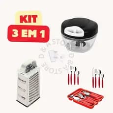 Kit Completo de Cozinha Ralador Inox 4 Faces Mini Processador Manual Jogo de Talheres 25 Peças