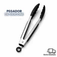 Pegador Inox Silicone Cozinha Churrasco Salada Alimentos Resistente Ao Calor