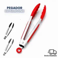 Pegador De Silicone E Inox 21Cm Multiuso Ideal Para Churrasco, Saladas, Massas E Frituras