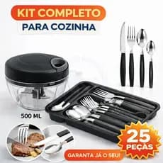 Kit Conjunto de Talheres Com Organizador Gaveteiro + Processador Triturador Manual de Alimentos