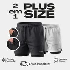 Bermuda 2 em 1 lisa  plus size g1 g2 g3 shorts camada dupla com compressão MOVE FIT