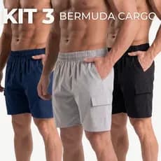 KIT 3 BERMUDA CARGO TACTEL COM ELASTANO MASCULINA streetwear com bolso casual ou uso dia a dia