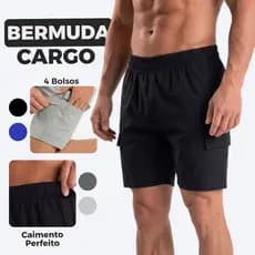 BERMUDA CARGO SHORTS TACTEL COM ELASTANO MASCULINA Streetwear Casual 4 Bolsos e Elastico na Cintura