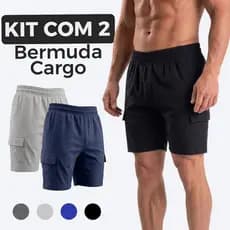 KIT 2 SHORTS CARGO MASCULINO BERMUDA TACTEL ELASTANO bolsos streetwear casual dia a dia