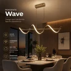 Pendente LED Moderno Dourado Wave 3 Tons de Luz – Lustre Decorativo para Sala de Jantar e Área Gourmet - Nitrolux
