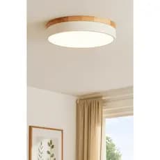 Luminaria Plafon LED Redondo com Detalhe em Madeira - Design Moderno e Aconchegante