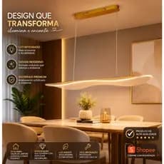Luminária Pendente LED Dourada 100cm Design Ondulado Luxo Sala Jantar Bivolt