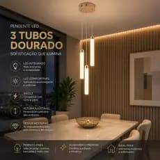 Pendente Moderno Triplo Tubular LED – Design Elegante e Sofisticado