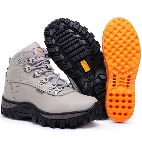 Bota Feminina Em Couro Legítimo Qualidade Coturno com CA Trabalho Segurança Biqueira PVC
