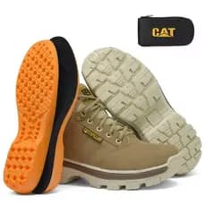Bota Caterpillar Trabalho Couro Bico PVC C.A 50997 Masculino CARTEIRA BRINDE Palmilha Gel Dia a Dia Trabalho