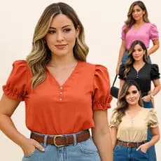 BLUSA FEMININA DISCRETA BASICA BLUSINHA FEMININAS MODA ELEGANTE BLUSAS FEMININO CONFORTÁVEL DIA A DIA ESTILOSA PROMOÇÃO