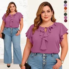 BLUSA PLUS SIZE BABADO FEMININO SOCIAL FEMININA MODA MODESTA BLUSAS FEMININAS FRESQUINHA CONFORTÁVEL TENDENCIA BASICA