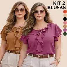 KIT 2 BLUSA FEMININA ESTILOSA TENDENCIA TRABALHO PASEIO BLUSAS FEMININAS ELEGANTE CONFORTAVEL BASICA BLUSINHAS FEMININO