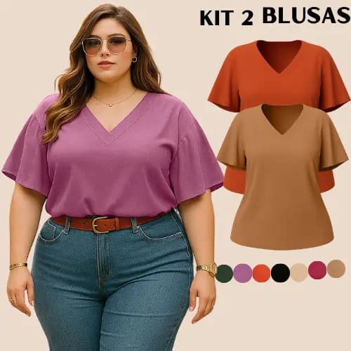 KIT 2 BLUSA PLUS SIZE FEMININA BLUSINHAS FEMININAS ELEGANTE MODESTA FRESQUINHA BLUSAS FEMININO BASICA MODERNA VERÃO LUXO