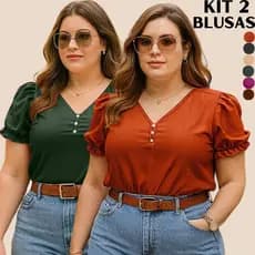KIT 2 BLUSA PLUS SIZE SOCIAL FEMININA ELEGANTE BASICAS ESTILOSA CONFORTÁVEL EVANGELICA VERSATIL MODERNA FRESQUINHA