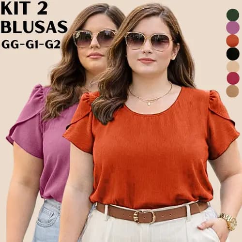 BLUSA PLUS SIZE FEMININA KIT 2 BLUSAS FEMININAS CONFORTÁVEL SOCIAL ELEGANTE LUXO BLUSINHA FEMININO ALTA QUALIDADE VERÃO