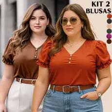 BLUSA FEMININA PLUS SIZE KIT 2 BLUSAS SOCIAL MODERNA DISCRETA BLUSAS FEMININO GRANDE BLUSINHA FEMININAS MODA SOLTINHA
