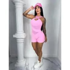 Macaquinho Feminino Fitness Academia TELA BROCADO Disfarça Celulite Empina Bumbum Roupa de Malhar