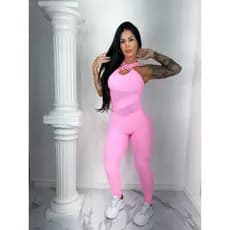 Macacão Feminino Fitness Academia TELA BROCADO Disfarça Celulite Empina Bumbum Roupa de Malhar