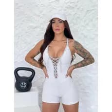 Macaquinho Feminino Fitness Academia BR POÁ BROCADO Disfarça Celulite Empina  Bumbum Roupa de Malhar