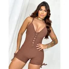Macaquinho Feminino Fitness Academia BR BROCADO Disfarça Celulite Empina Bumbum Roupa de Malhar