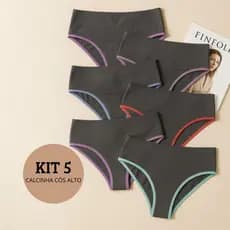Kit 5 Calcinha Fitness Cós Alto Compressão Segura Barriga Cintura Alta Não Marca Academia