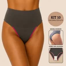 Kit 10 Calcinha Fitness Cós Alto Compressão Segura Barriga Cintura Alta Não Marca Fitness MK