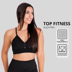 Top Fitness Feminino Decote V Poliamida Sustentação Academia Sem Transparência Alcinha