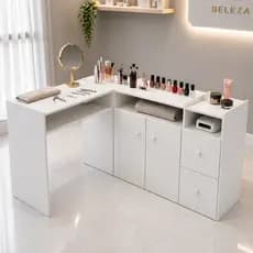 Mesa de Manicure L Completa 4 Portas Salão Estética Unha Gel Cabeleireiro