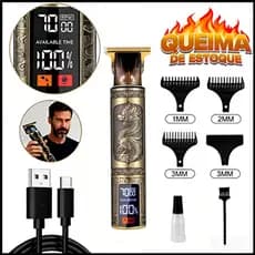 Máquina De Cortar Cabelo Para Barba Masculina Acabamento Profissional Premium Com Led Digital