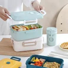 Marmita Lunch Box Porta Alimentos Com Tampa e Travas Colher e Garfo Reutilizável