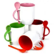 Caneca Com Colher Ceramica Branca Lisa Para Sublimação Personalizada Brinde